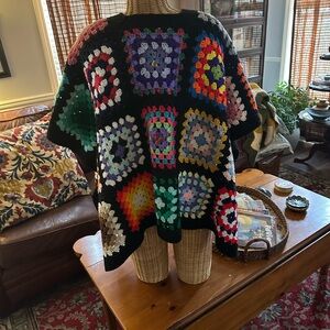 Granny Square Crochet Poncho Sweater Shawl Shrug